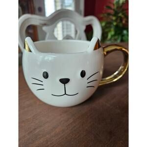 CAT COFFEE CUP WHITE GOLD